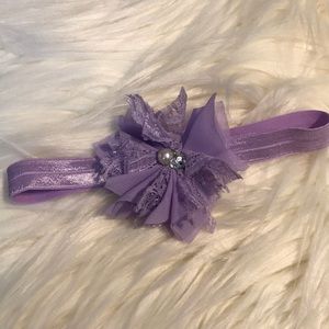 Infant lilac rhinestone and lace headband